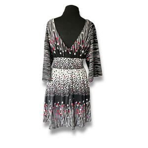 Vintage Y2k Tibi New York Kimono Sleeve Floral Fit and Flare Dress Sz L